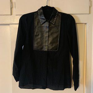 Gucci Leather Collar Silk Blouse